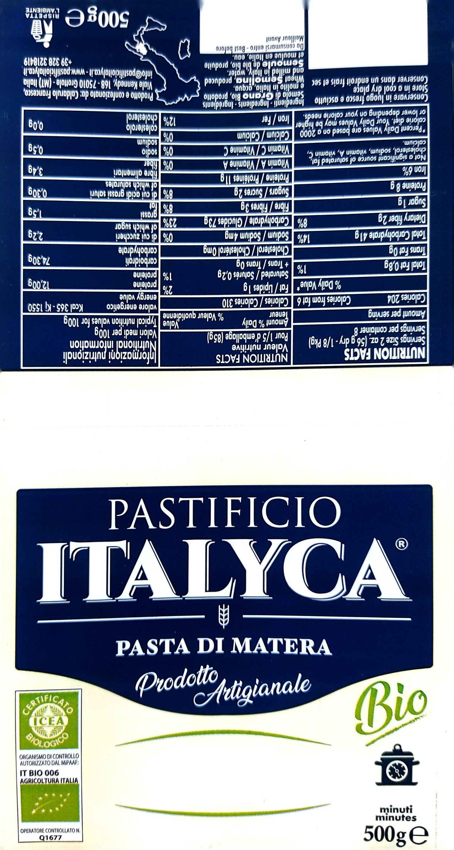 ITALYCA SPAGHETTI 500g HANDWERKLICH HERGESTELLTE BIO-NUDELN 100% ITALIEN
